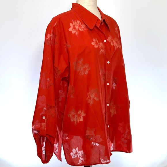 Liz Claiborne 18W Burnout Floral Orange Button-Up Top - Picture 6 of 8